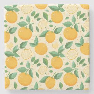 Citrus lemon yellow tropical fruit pattern stone coaster