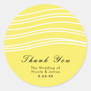 Citrus Lemon Yellow & White Wave Modern Wedding Classic Round Sticker