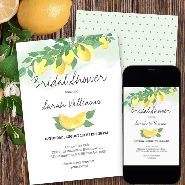 Citrus Lemons Mint Wash Fresh Bridal Shower Invitation (Creator Uploaded)