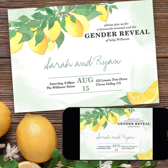 Citrus Lemons Mint Wash Gender Reveal Invitation (Creator Uploaded)