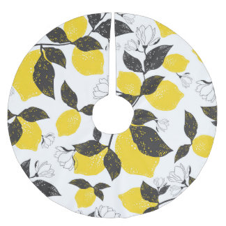 Citrus Lemons, Vintage Summer Seamless. Brushed Polyester Tree Skirt