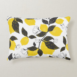 Citrus Lemons, Vintage Summer Seamless. Decorative Cushion