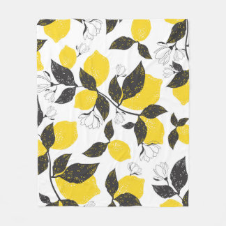 Citrus Lemons, Vintage Summer Seamless. Fleece Blanket