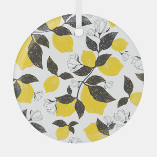 Citrus Lemons, Vintage Summer Seamless. Glass Tree Decoration