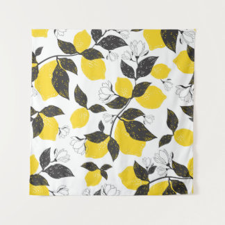 Citrus Lemons, Vintage Summer Seamless. Tapestry