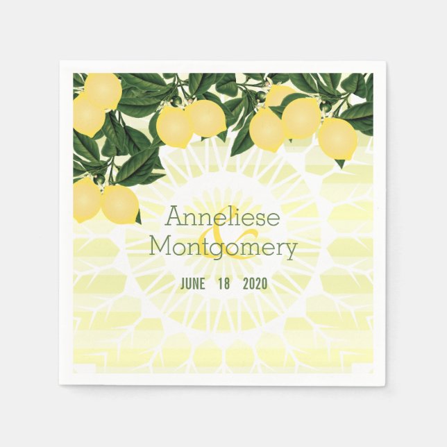 Citrus Lemons with Stripes - Wedding Napkin (Front)