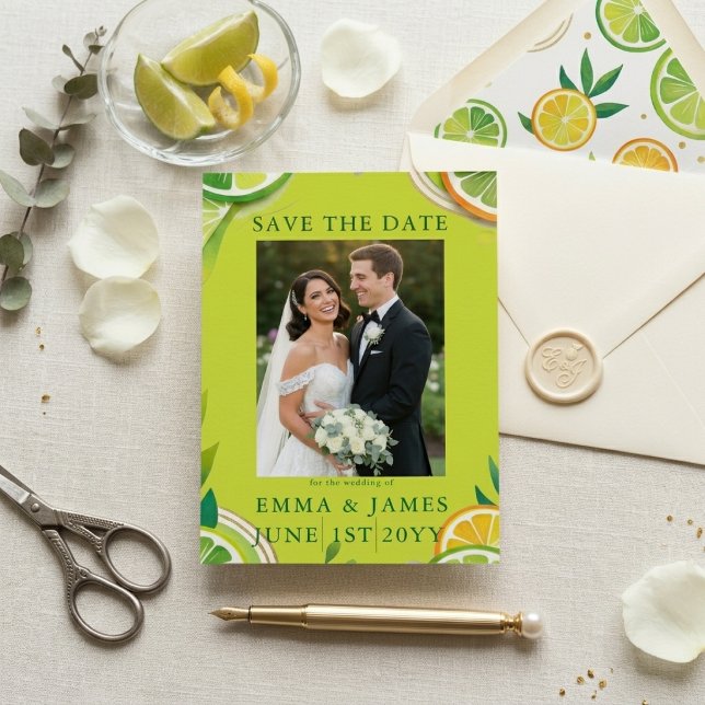 Citrus Lime and Chartreuse Green Summer Wedding Save The Date (Creator Uploaded)