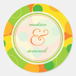 Citrus Lime Bubbly Mod Dots Summer Wedding Sticker