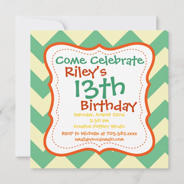 Citrus Lime Chevron Birthday Party Invitations (Front)