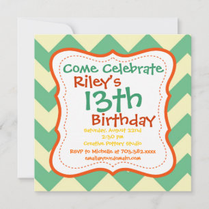 Citrus Lime Chevron Birthday Party Invitations
