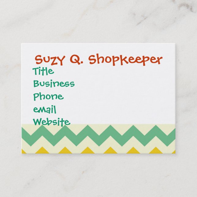 Citrus Lime Green Orange Yellow Chevron Zigzags Business Card (Front)