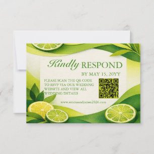 Citrus Lime Greenery Wedding QR Code RSVP Card