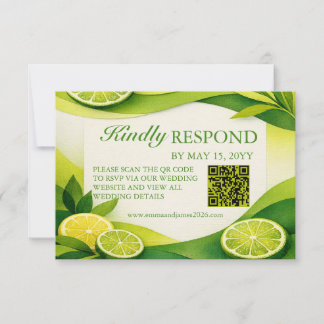 Citrus Lime Greenery Wedding QR Code RSVP Card