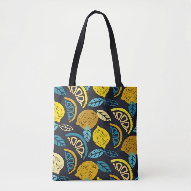 Citrus lime lemon doodle hand drawn pattern backgr tote bag (Front)