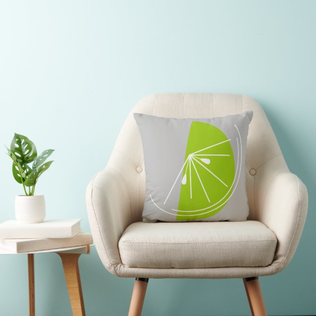 Citrus Lime White green back square grey Cushion (Chair)
