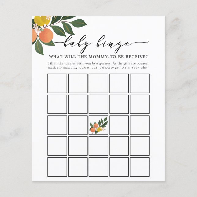 Citrus Little Cutie Baby Bingo Game Card (Front)
