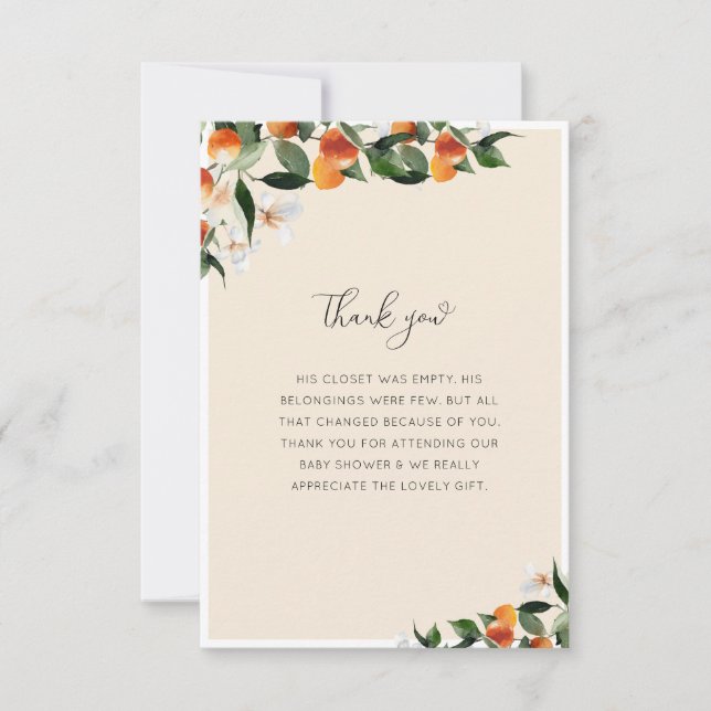 citrus little cutie baby shower thank you card (Front)