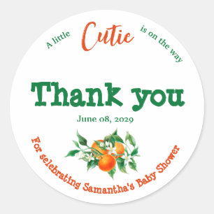 Citrus Little Cutie Blossom Orange Baby Shower Classic Round Sticker