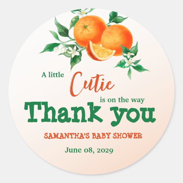 Citrus Little Cutie Botanical Orange Baby Shower Classic Round Sticker (Front)