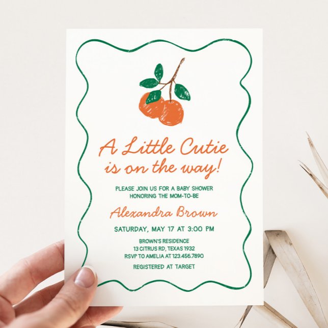 Citrus Little Cutie Modern Baby Shower Invitation (Citrus Little Cutie Hand Drawn Baby Shower Invitation)