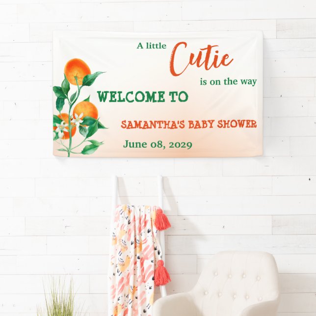 Citrus Little Cutie On The Way Orange Baby Shower Banner (Insitu)