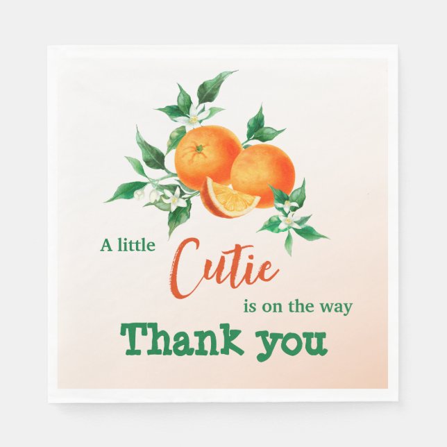 Citrus Little Cutie On The Way Orange Baby Shower Napkin (Front)