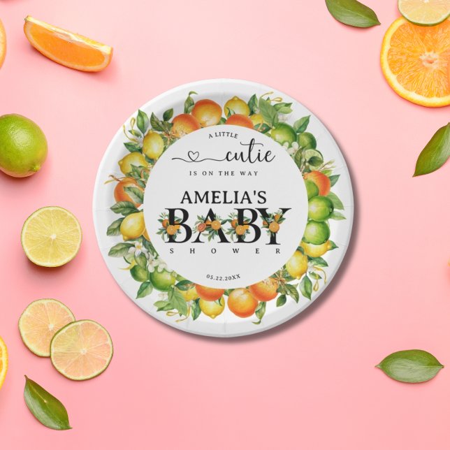 Citrus Little Cutie Orange Green Floral  Paper Plate (Creator Uploaded)