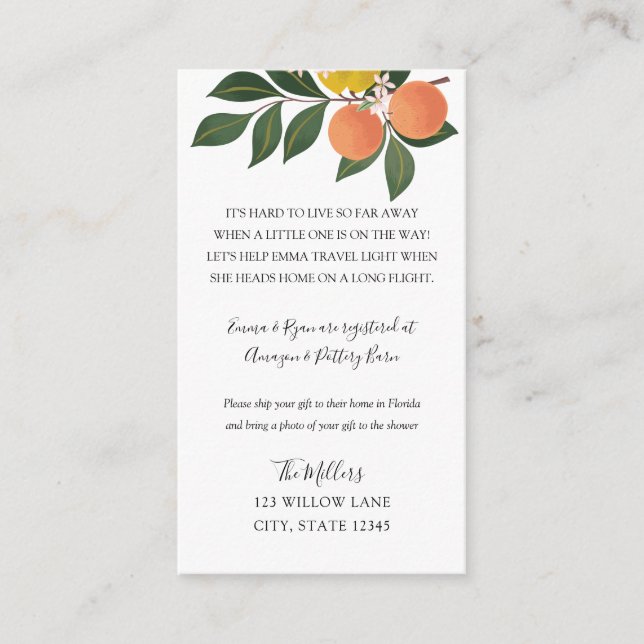 Citrus Long distance baby shower insert (Front)
