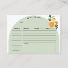 Citrus Lush Greenery Bridal Shower Recipe Cards 