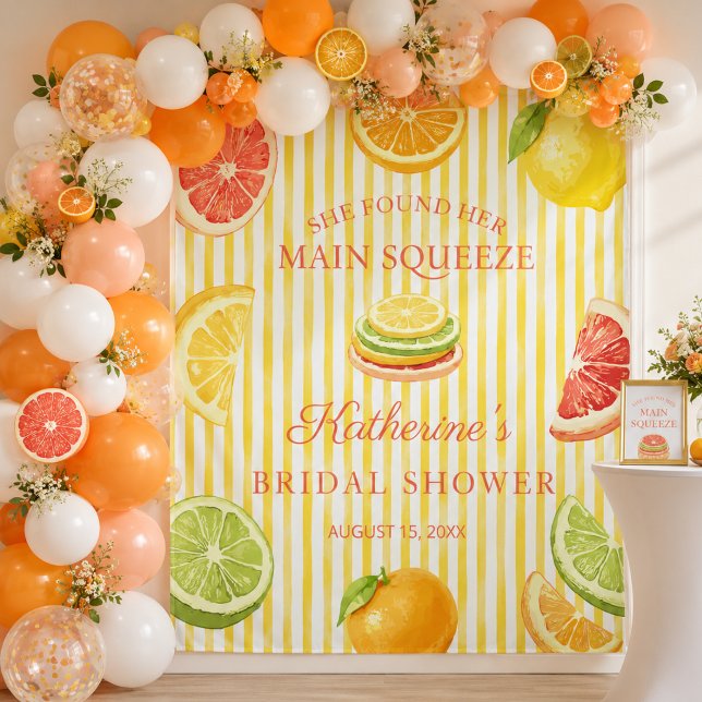 Citrus Main Squeeze Bridal Shower Backdrop Tapestry (She found her main squeeze bridal shower backdrop)