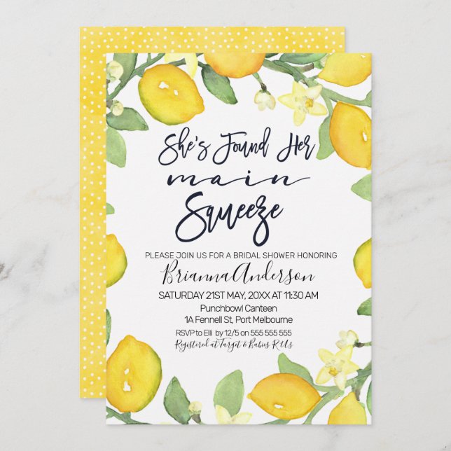 Citrus main squeeze bridal shower invitation (Front/Back)