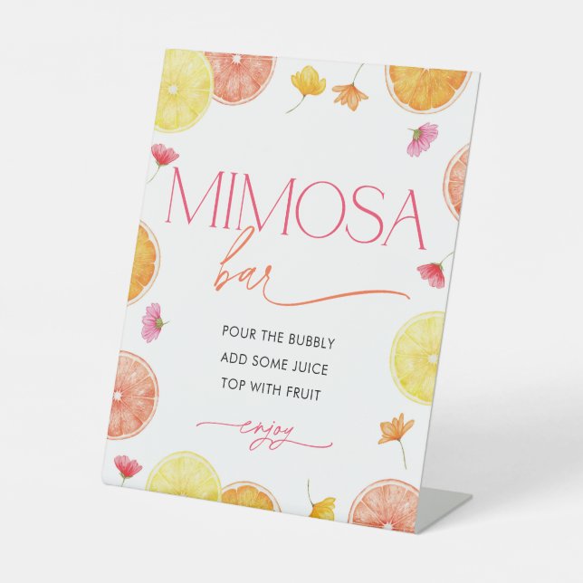 Citrus Main Squeeze Bridal Shower Mimosa Bar Pedestal Sign (Front)