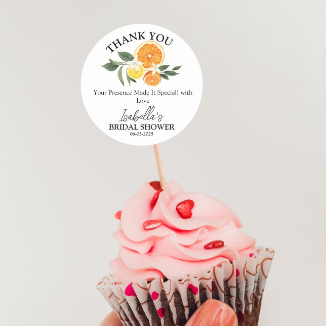 Citrus Main Squeeze Bridal Shower Thank You Classic Round Sticker (she found her main lemon  your bridal shower favors with this Citrus “Thank You” )