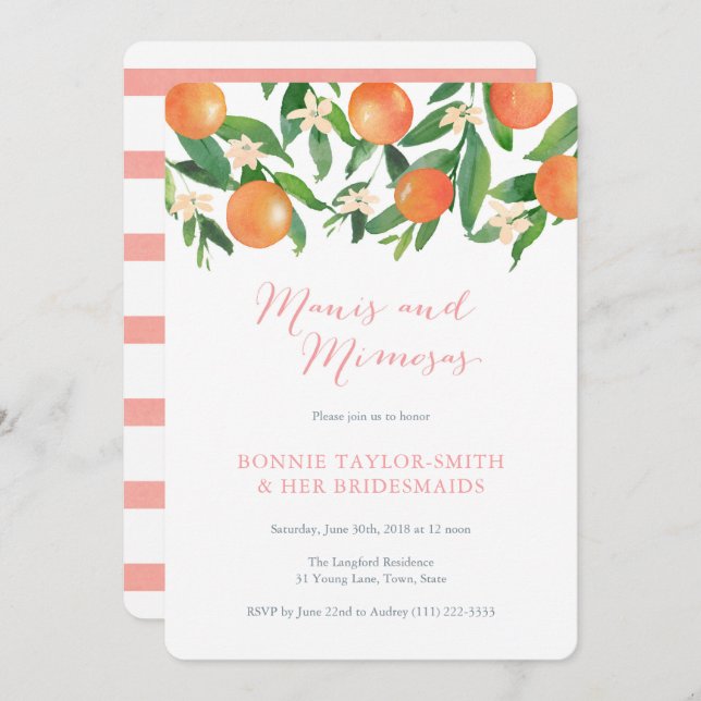 Citrus Manis and Mimosas Bridesmaids Lunch Invitation (Front/Back)