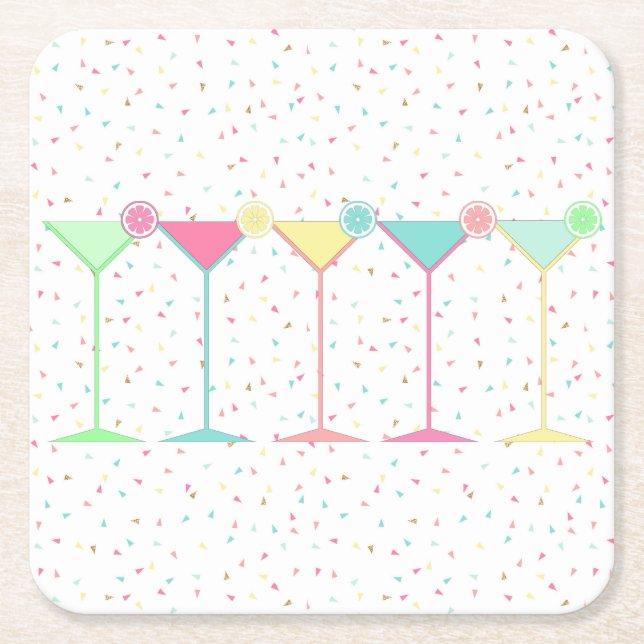 Citrus Martini Cocktail Confetti Party Celebration Square Paper Coaster (Front)