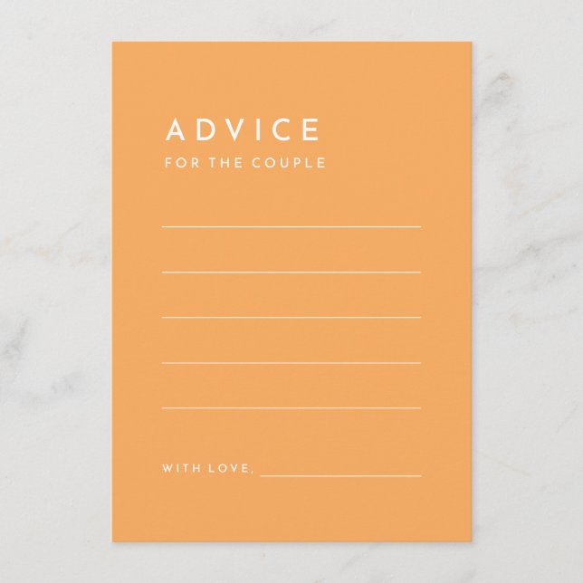 Citrus Minimalist Orange Wedding Advice Card (Front)
