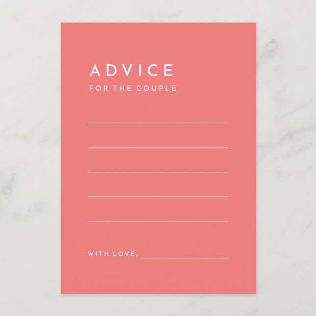 Citrus Minimalist Pink Wedding Advice Card (Front)
