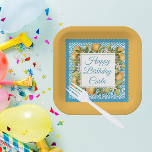 Citrus & Moroccan Blue Custom Party Paper Plate