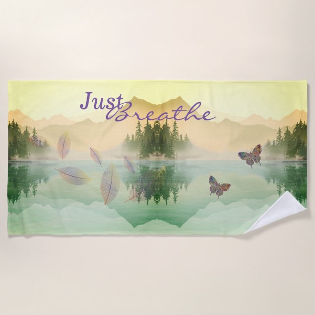 Citrus Mountain Reflection JUST BREATHE  Beach Towel (Front)