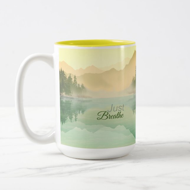 Citrus Mountains Forest Landscape Two-Tone Coffee Mug (Left)