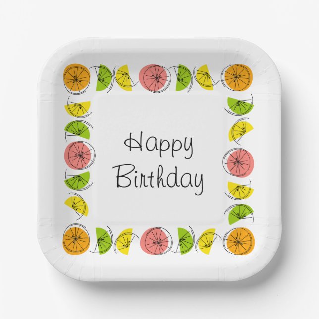 Citrus Multi Square Happy Birthday Paper Plate (Front)