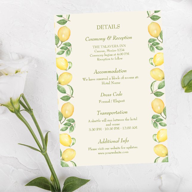 Citrus Olive Mediterranean Botanical Wedding Enclosure Card (Creator Uploaded)