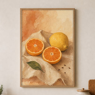 Citrus on Linen Watercolour Cottagecore Art Poster