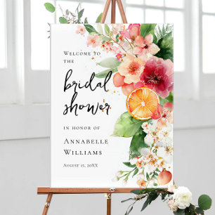 Citrus Orange And Flowers Bridal Shower Welcome Poster