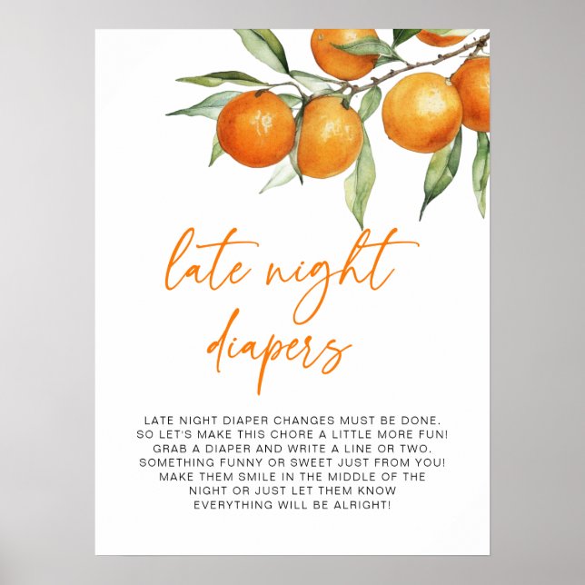Citrus Orange Baby Shower Late Night Diapers Poster (Front)
