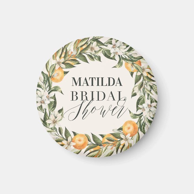 Citrus, orange + blossom bridal shower party decor magnet (Front)