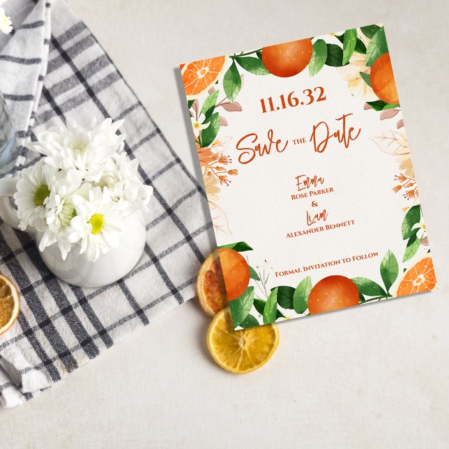 Citrus Orange Blossom Garden Wedding Save the Date Postcard (Citrus Orange Blossom Garden Wedding Save the Date Postcard)