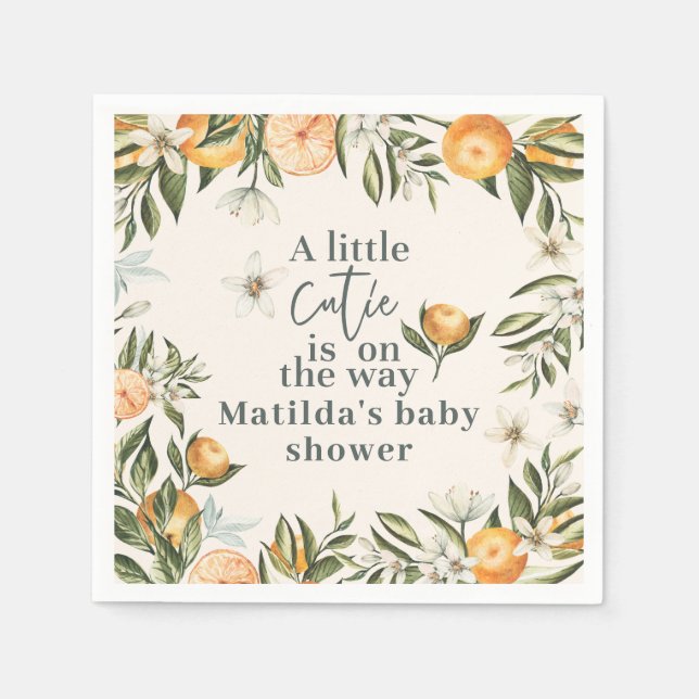 Citrus, orange + blossom little cutie baby shower napkin (Front)