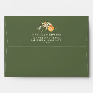 Citrus, orange + blossom wedding sage green modern envelope