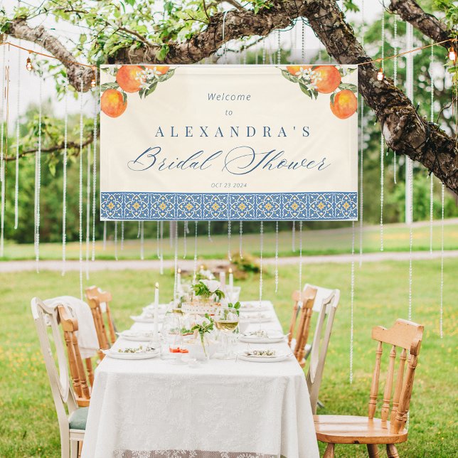 Citrus Orange Blue Tiles Italian Bridal Shower Banner (Citrus Orange Blue Tiles Italian Bridal Shower Banner)